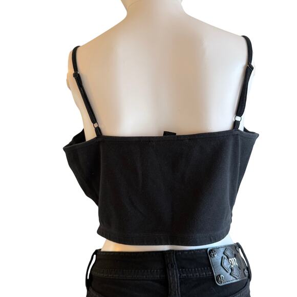 AllSaints Black Cropped Cami Tank Top Adjustable Straps Size 12 - Picture 4 of 5